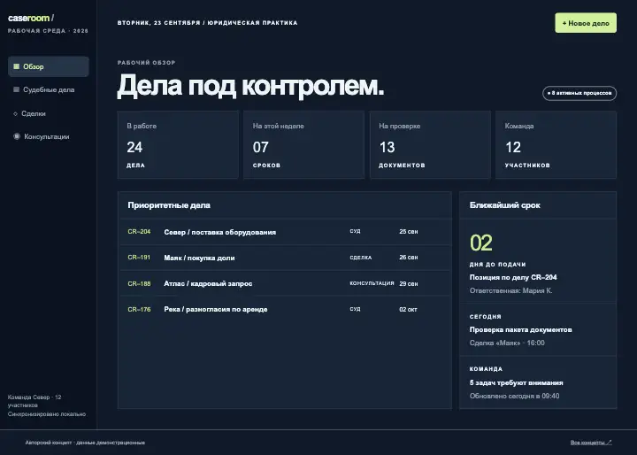 Caseroom — страница целиком