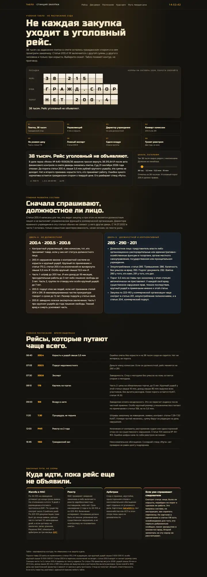 Табло закупки — страница целиком