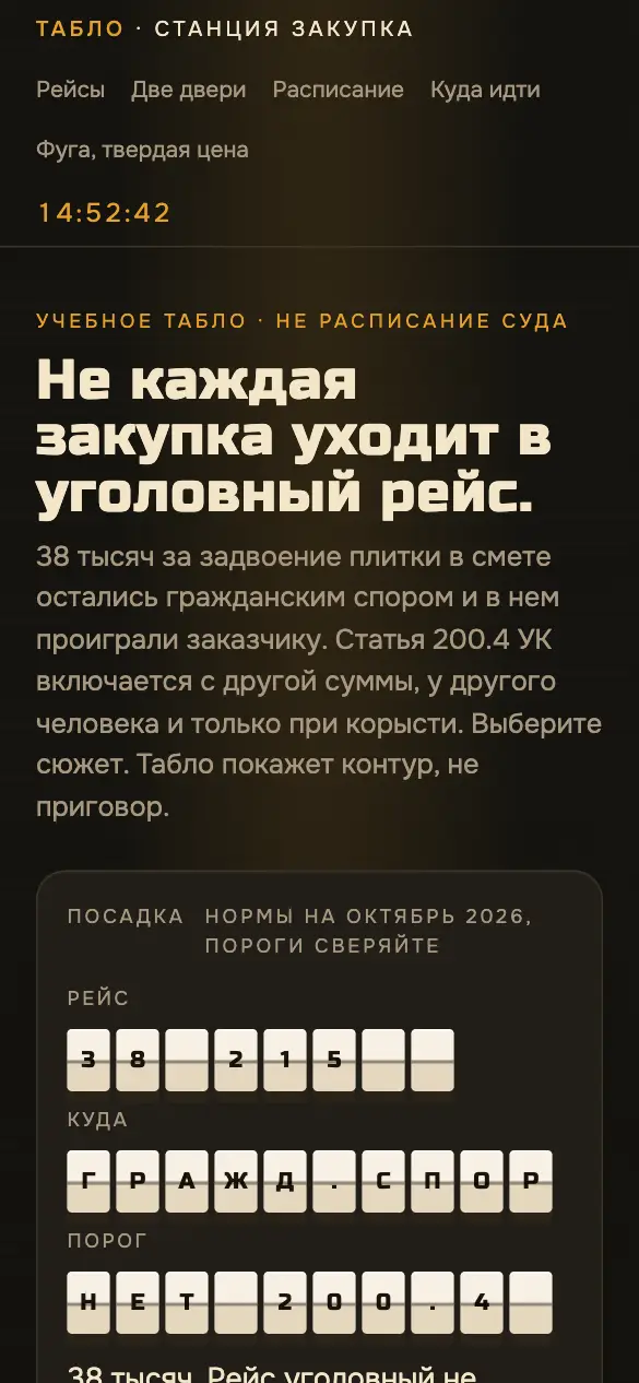 Табло закупки — мобильная версия